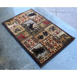 Champion Rugs Wildlife Cabin Nature Bear and Elk Scene Area Rug (2 Feet X 3 Feet 2 Inch)