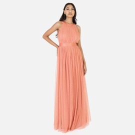Anaya with Love Women's Maxi Dress for Women Halter Neck Long Sleeveless with Belt A Line Evening Gown Ball Prom Wedding Guest Bridesmaid Dress, Coral Pink, EU 34, Coral pink