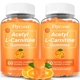 Flyrocer 2 Pack Acetyl L-Carnitine Gummies for Energy & Brain Function Support ?C Vegan, Non-GMO, Orange Flavor, 120 Count (60-Day Supply)