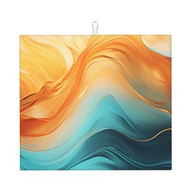 Tapete de secado de platos de mármol naranja verde azulado para encimera de cocina, lavable, absorbente, reversible, microfibra moderna, accesorios de cocina, 16 x 18 pulgadas
