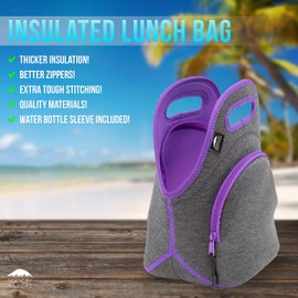 Nordic By Nature Neoprene Lunch Bag for Women & Lunch tote for Kids Insulated Lunch bag Reusable Washable Extra Thick Neoprene & Soft Cotton Feel, Premium Stitching, Outside Pocket, (M) Purple