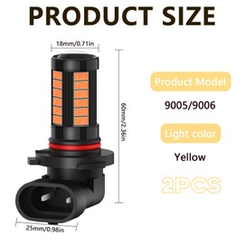 vvag 2 PCS 9005/9006 Car LED Fog Light Bulbs,6500K White Super Bright Anti-fog Light Bulb, 1500 Lumen 5630 33-SMD Plug and Play DRL, Universal for Cars, Trucks, SUVs, Vans (Yellow, 9006/9005)