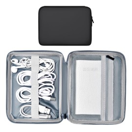 Miloocul Leather Cord Organizer Bag Portable Tech Organizer Travel Case for Charger Electronic Accessories (Black, Single Layer-Small)