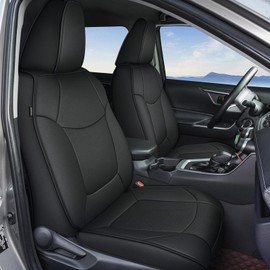 IKABEVEM Seat Covers Full Set Custom Fit for Toyota RAV4 2019-2025: Waterproof Faux Leather Seat Cushion 2 Row 5 Seats Auto Protectors(Black)
