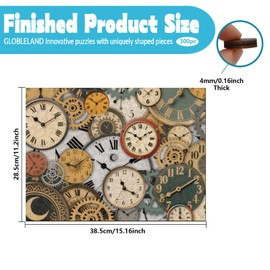 GLOBLELAND Holzpuzzle Erwachsene 300 Teile Holzpuzzles Retro Uhr Wooden Puzzle Unregelmäßige Einzigartige Puzzle für Erwachsene und Kinder Kreatives Weihnachten Geschenke