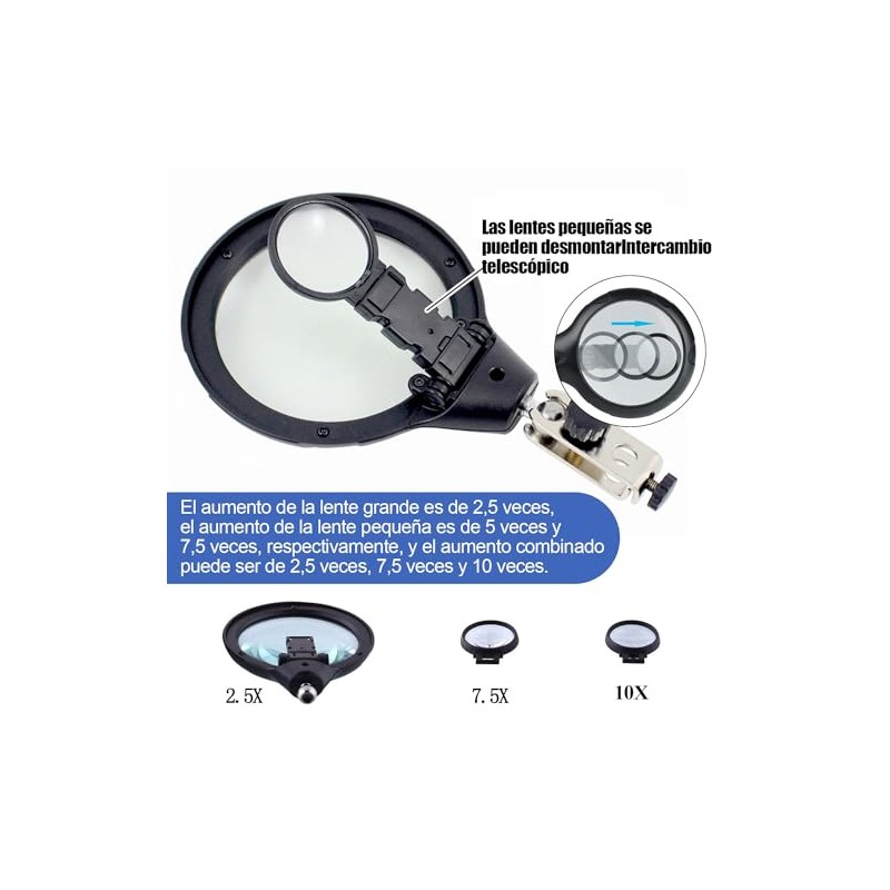 masoe Lupa con Luz LED, 2,5 X 7,5 X 10