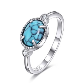 VONALA Turquoise Rings for Women Sterling Silver, Western Boho Real Turquoise Rings Jewelry Gift for Mother Wife Grandma (8)