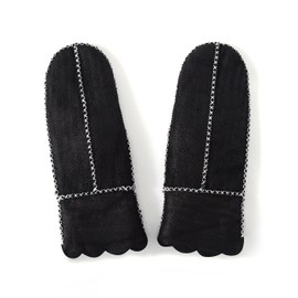 YISEVEN Women’s Winter Sheepskin Leather Shearling Mittens Soft Thick Furry Lambskin Fur Lined Warm Flip Cuffs for Cold Weather Dress Driving Work, Herringbone Black Suede Medium
