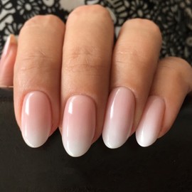 Modelones Press on Nails Short, Oval Fake Nails, Reusable Nail Kit with Nail Glue Adhesive Tabs Mini Nail File, Nails Press Ons 32Pcs 16Sizes, Women Girl Gift, Pink Ombre