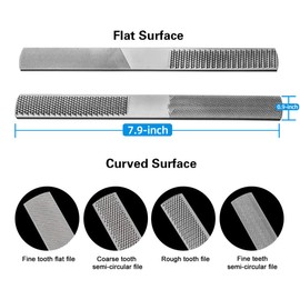 (2 Pack) 4 Way Wood Rasp File, Premium Grade High Carbon Hand File and Round Rasp, Half Round Flat & Needle Files for Sharpening Wood and Metal Tools