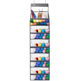 Hobekoee Hanging Yarn Storage,Large Capacity Clear Door Hanging Yarn Storage Organizer with 5 Yarn Balls Pockets ＆ 3 Top Crochet Knitting Needles Pockets,Hanging Closet Yarn Storage,Save Space
