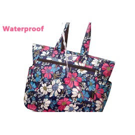 Floral Tote Water-resistant Large Shoulder Bag for Shopping School Work College Yoga Travel Beach Daily Use with Multi Pockets (cyan blue)