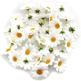 TAODAN Fabric Daisy Flower Head 100PCS 1.5Inch White Artificial Gerbera Fake Flowers Heads for Wedding Party and DIY Craft