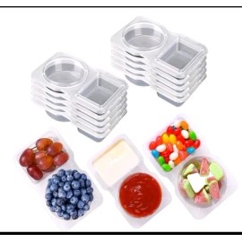 Unbranded 10 Pack Double Compartment Condiment Container with Lids - Reusable Snack Pack