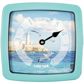 JUSTIME 8.5 Inch Atlantic Tide Clock for East Coast, High Tide Low Tide Clock with Plastic Water Resistant Case, Colorful Graphics Designed Home Wall Décor (TT422SB Tower Sky Blue)
