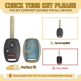 FT FUNTOR Car Key Shell Cover with Keychain for Honda,Fit for Honda 2010-2012 Accord, Civic,Pilot, Protection Case Shell Soft TPU Key Fob Cover with Metal Fit 3-Button Remote Case Accessories (Blue)