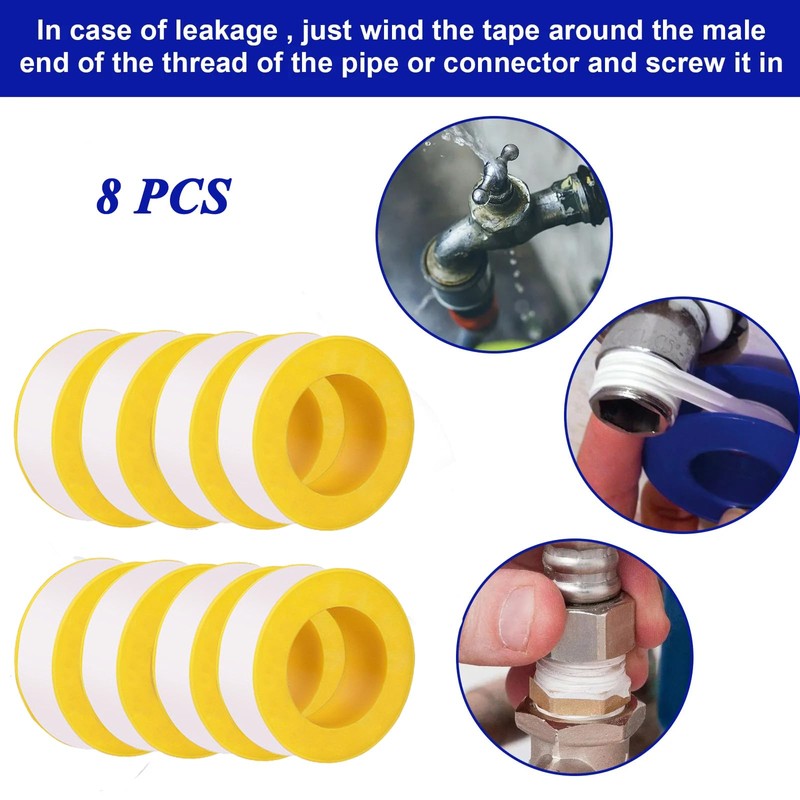 8Rolls PTFE Plumbers Tape Upgraded - 10m X 18mm Waterproof