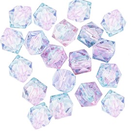 Xeahung 120PCS Acrylic Crystal Beads for Jewelry Making Square Polygon Loose Spacer Charms for Bracelets Earring Necklace Key Rings Adults Beading DIY Art Craft Projects Birthday Gifts (Pink & Blue)