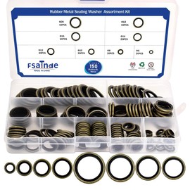 150Pcs Metal Bonded Seal Washer Assortment Kit Bonded Washer 8 Sizes M6, M8, M10, M12, M14, M16, M18, M20