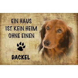 AGDeko® Tin Sign 18 x 12 cm Dachshund Dog Without No Home for Hanging or Standing Room Decoration