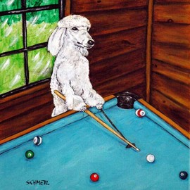 Poodle Playing Billiards Pool Dog Art coaster tile - birthday gift for him or her - mulple sizes available