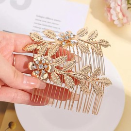Pack of 4 Golden Hair Combs - Elegant Smooth Alloy - Leaf Hair Accessories for Women - Beautiful and Charming - Easy to Use - Ideal for Custom Hair Styling Design