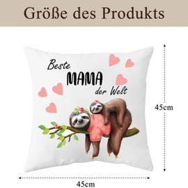 YGFADH Gifts for Mother Cushion Cover for Birthday Mother's Day An Meine Mama Sloth Cushion Cover with Saying Beste Mama der Welt 45 x 45 cm Mother's Day Gift Christmas Gift for Mothers