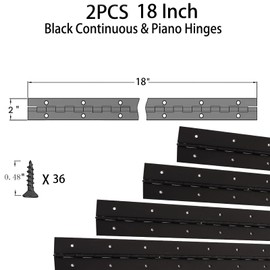 Yeecheng 2-Pack 18-Inch Black Stainless Steel Heavy Duty Continuous & Piano Hinge, 2" Open Width Piano Boat Hinges, with Pre-Drilled Holes and Screws, Ideal for Piano Cabinets ane Wooden Box.