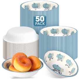 Sliner 50 Pcs 12 oz Thanksgiving Paper Bowls Pumpkin Pattern Hot Soup Bowls Fall Disposable Bowls Serving Salad Bowls Snack Bowls for Dessert Milk Cereal for Thanksgiving Holiday Party (Blue)