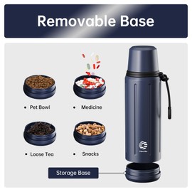 Heater Vacuum Flask for Hot Drink 1L (72 hrs Cold & 48 hrs Hot) Tea Thermal Cup with Removable Base and Filter Coffee Flask 304 Stainless Steel Bottle for Travel Office and School(Dark Blue)