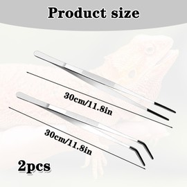 2 Pcs Long Handle Aquarium Tweezers, Stainless Steel Tweezer, Reptile Accessories, Serving Tongs, Reptile Feeding Tongs with Rubber for Lizard, Gecko, Ideal for Fish Tank Plant Aquascape