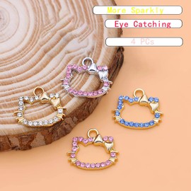 YSINYAO 4PCs Cute Kitty Cat Charms Cartoon for Bracelet Necklace Jewellery Making Silver DIY Crystals for Women Colorful Bulk