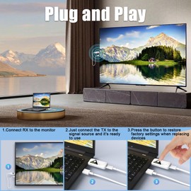 Wireless HDMI Transmitter and Receiver with Adapter 4K, Wireless HDMI Extender 1080P HDMI Wireless Kit, Plug & Play, Support 2.4/5GHz for Streaming Video and Audio to Monitor from Laptop/Pc/Tv Box