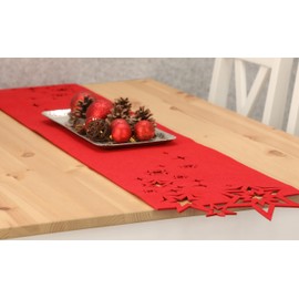 MC-Trend Felt Table Runner "Starry Night" 140 x 24 cm Made of 3 mm Thick Felt Tablecloth Table Decoration Underlay Table Runner Place Mats for Christmas (Red I)
