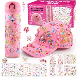 Gifts for Girls Decorate Your Own Water Bottle Baseball Cap with Tons of Unicorn Stickers and Glitter Gems,Fun Arts and Crafts for Kids Unicorn Birthday Gift for Girls Age 6 7 8 9 10 11 12