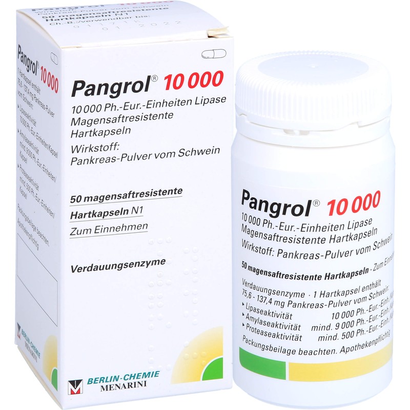 Pangrol 10 000, 10 000 Ph.-Eur.-Einheiten Lipase Magensaftresistente Hartkapseln, 50