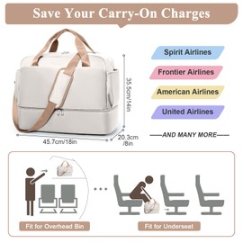 Travel Duffel Bags for Women, Carry-on Overnight Weekender Bag with Wet Pocket & Toiletry Bag, For Spirit Airlines 18x14x8 Personal Item Bag