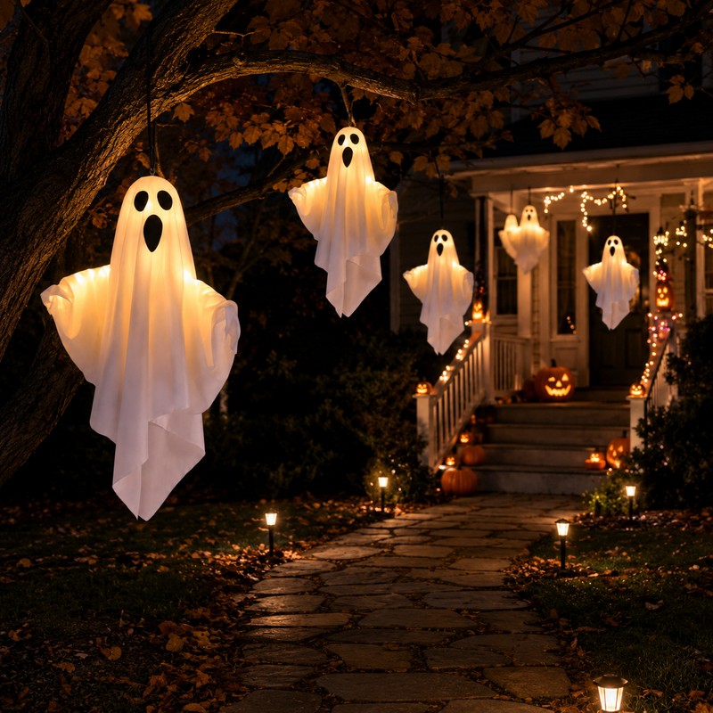 LED Hanging Ghost for Halloween Decor – Light-Up Fabric Horror