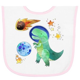inktastic Tyrannosaurus Rex Vs. Meteor Fun Space Dinosaur Baby Terry Cloth Bib White and Pink 39cd1