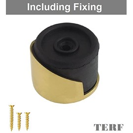 TERF® Polished Brass Door Stopper Floor Mounted Shielded 38mm Doorstop Including Fixing Screw - Pack of 2