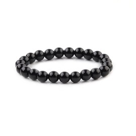 TreasureBay Handmade Natural Gemstone Stretch Bracelet for Men and Women | 6MM Natural Tiger's Eye Gemstone Beaded Stretchy Bracelet (Black Agate)
