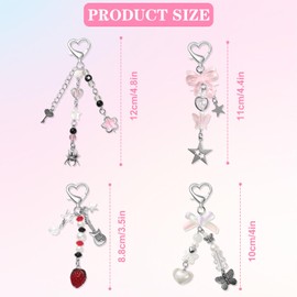 4 PCS Y2K Keychain Cute Keychain Accessories Y2K Phone Charms Bow Keychain Bear Guitar Strawberry Keychain With Tether Tab Aesthetic Keychains for Women Girls Purse Backpack Phone Bag Charms,Style 1