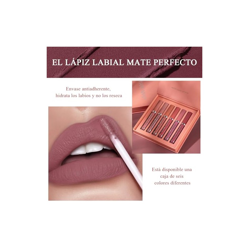 6PCS Lapiz Labial Mate Lapiz Labial Antiadherente,Lápiz labial antiadherente,Lápiz labial