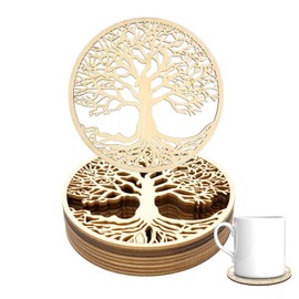 Hugwish 12 x Tree of Life Coasters Wood for Meditation (10 x 10 cm), Coasters Made of Premium Birch Wood, Tree of Life Wall Decoration (12, 10 cm)