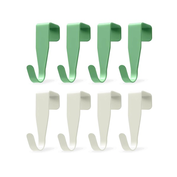 NEUSID Pack of 8 Door Hooks for Hanging, 2 Colours, Stainless Steel Clothes Hooks, Coat Hooks, Outdoor House Window Hooks for Cupboard Door and Room Door, White / Green