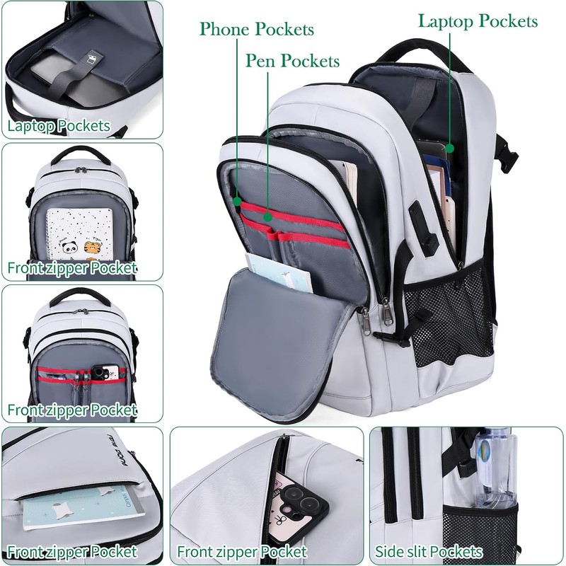 FENGDONG Laptop Backpack with USB Charging and Headphone fits 17.3