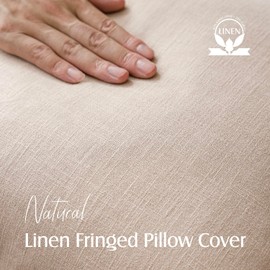 Foindtower Set of 2 Decorative Linen Fringe Throw Pillow Covers Boho Farmhouse Cushion Cover with Tassels Soft Accent Pillowcase for Couch Chair Sofa Bed Living Room Home Decor,24×24 Inch,Tan Beige