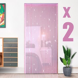 HYSENM 2 Pack Glitter String Curtains 39x79 Inch Fringe Panels Room Divider Fly Screen for Home Décor Door Windows Wedding Party Hotel Living Room Doorways Restaurant, Pink 39x79 Inch