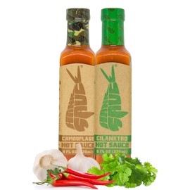 Hank Sauce Hot Sauce Variety Pack - Versatile Hot Pepper Sauce with Fresh Cilantro, Garlic & Peppers - Hot Garlic Sauce with Mild Heat & Unique Flavors - Camouflage & Cilanktro - 2 x 8 Ounces