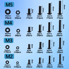 newlng 1180pcs M2 M3 M4 M5 Screws Set Black Nuts and Bolts Flat Washers Assortment 10.9 Grade Alloy Steel Metric Machine Screws and Nuts Socket Head Screws Assorted with Four Hex Wrenches